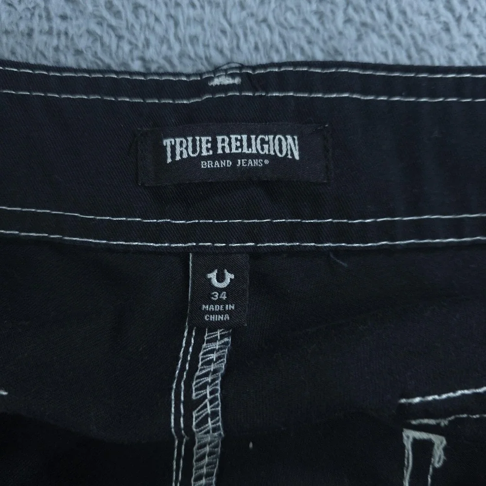 True Religion Cargo Pants Mens 34 Black Contrast Stitch Relaxed Fit Canvas